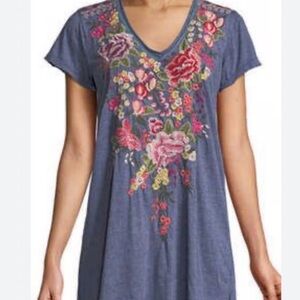 Johnny Was Floral Embroidered Blue Top
